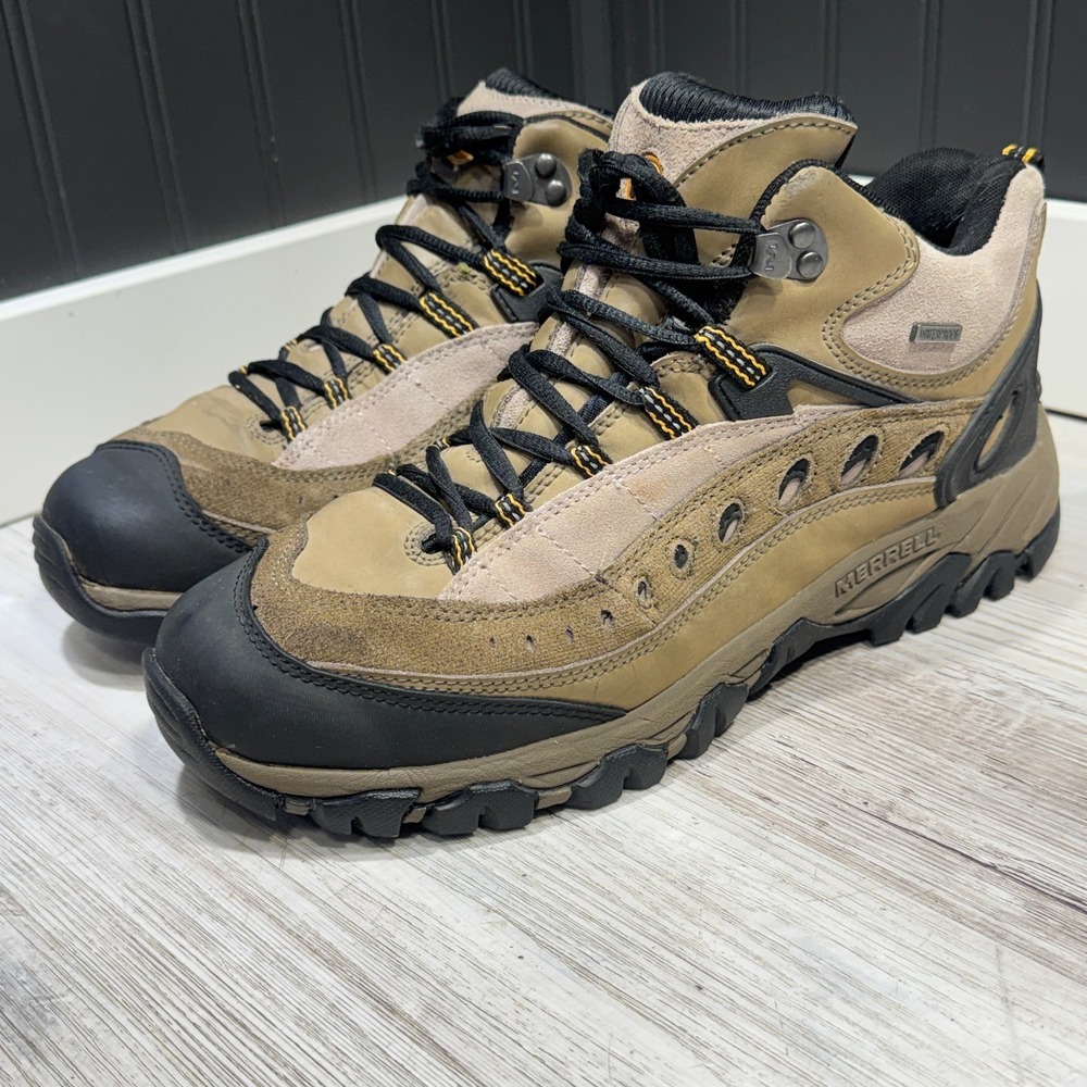 Merrell Pulse II Mid Mens 11 Hiking Boots Brown Waterproof Vibram EU 45 Walnut